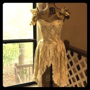 Gold Lace Doll Costume Piece Bows Side Bustle
